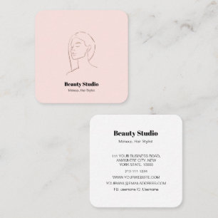 Minimalist Face Logo Hair Beauty Makeup Pink Square Business Card