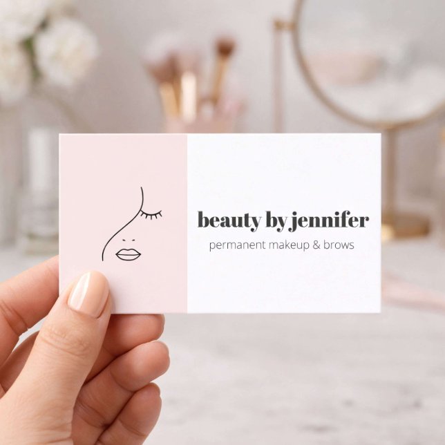 Minimalist Face Logo Permanent Makeup Artist Pink Business Card (Creator Uploaded)