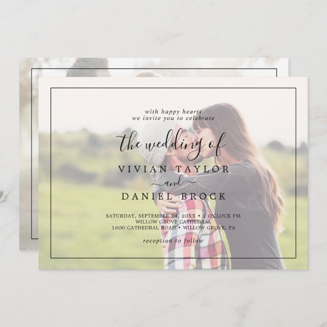 Minimalist | Faded Horizontal Photo Wedding Invitation (Front/Back)
