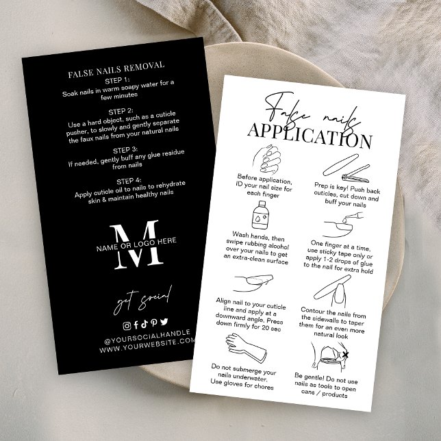 Minimalist Fake Nails Care & Application Guide Business Card (Creator Uploaded)