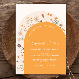 Minimalist Fall Boho Wildflower Arch Baby Shower Invitation