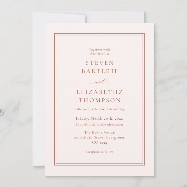 Minimalist Fall Cream and Terracotta Wedding Invitation (Front)