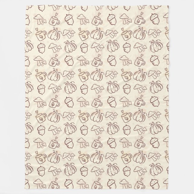 Minimalist Fall Harvest Doodle Fleece Blanket (Front)