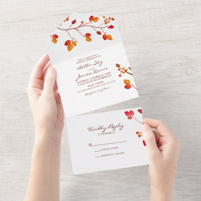 Minimalist Fall Leaf Wedding All in One Invitation (Tearaway)