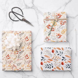 Minimalist Fall Leaves - Autumn Elegance Wrapping Paper Sheet