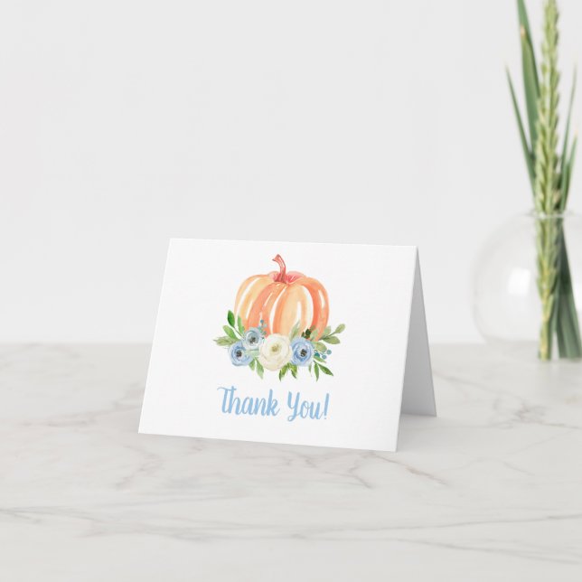 Minimalist Fall Pumpkin Baby Shower Thank You Card (Front)