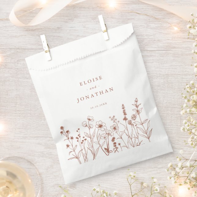 Minimalist fall Terracotta Wildflower Boho Wedding Favour Bags (Clipped)