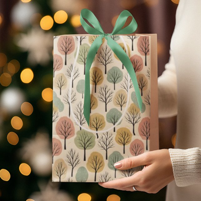 Minimalist Fall Tree Pattern Pastel Autumn Forest Medium Gift Bag (Creator Uploaded)
