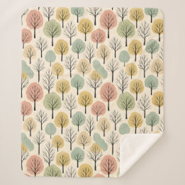 Minimalist Fall Tree Pattern Pastel Autumn Forest Sherpa Blanket