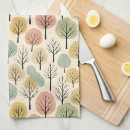 Minimalist Fall Tree Pattern Pastel Autumn Forest Tea Towel