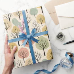 Minimalist Fall Tree Pattern Pastel Autumn Forest Wrapping Paper