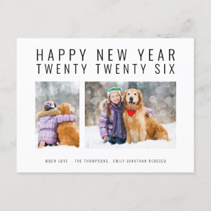 Minimalist Family 2 Photos 2026 Happy New Year Holiday Postcard