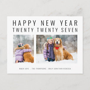 Minimalist Family 2 Photos 2027 Happy New Year Holiday Postcard