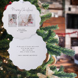 Minimalist Family 2 Photos Name Tree Decoration Card<br><div class="desc">Minimalist Family 2 Photos Name. A handy all-in-one ornament and card,  has your 2 photos and your festive greeting and names,  and your festive wishes on the back,  ready for your recipients to hang from their tree. Easy to personalise with your photos and words.</div>