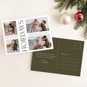Minimalist Family Four Photo Happy Holiday Postcard