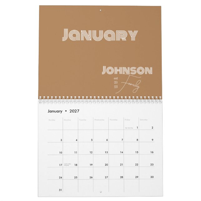 Minimalist Family Name Typography Calendar (Jan 2027)