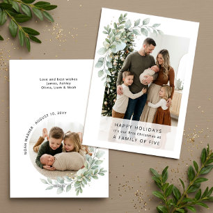 Minimalist Family of Five First Christmas Photo Holiday Card