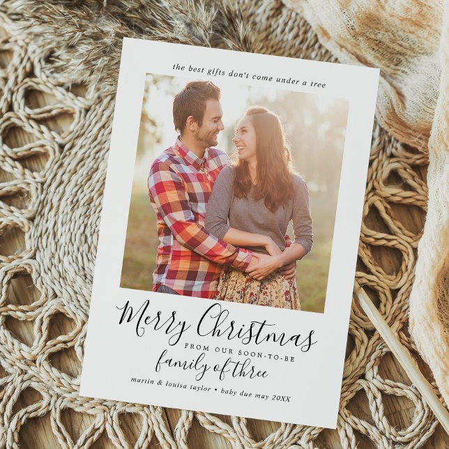Minimalist Family of Three Pregnancy Photo Holiday Card (Creator Uploaded)