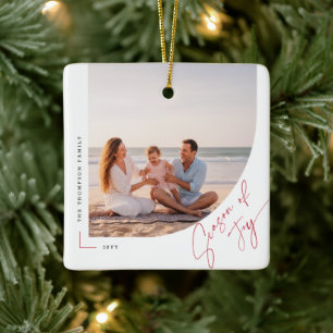 Minimalist Family Photo Keepsake Merry Christmas Ceramic Ornament