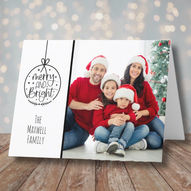 Minimalist Family Photo Merry Bright Christmas Holiday Card (Minimalist Family Photo Merry Bright Christmas Holiday Card)