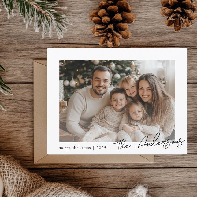 Minimalist Family Photo Merry Christmas  Postcard (Creator Uploaded)