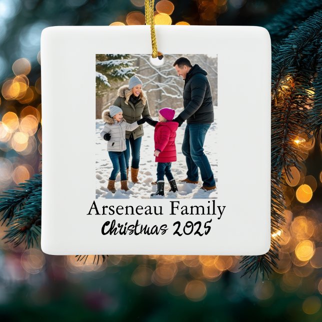 Minimalist Family photo Personalise Ceramic Ornament (Minimalist Family Photo Ornaments.)