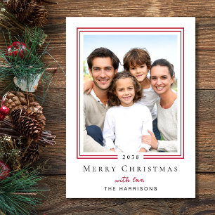 Minimalist Family Photo Red Christmas Holiday Card