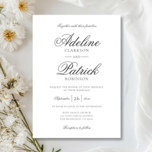 Minimalist Fancy Black Calligraphy Wording Wedding Invitation