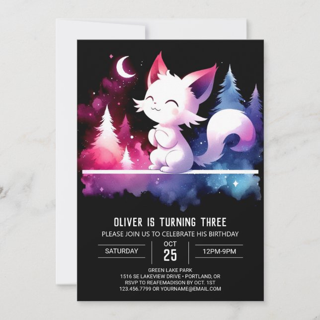Minimalist Fantasy Cat Birthday Invitation (Front)