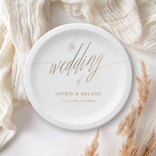 Minimalist Faux Gold Calligraphy the Wedding of Paper Plate
