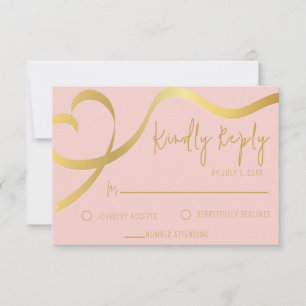 Minimalist Faux Gold Foil Ribbon Wedding RSVP Card