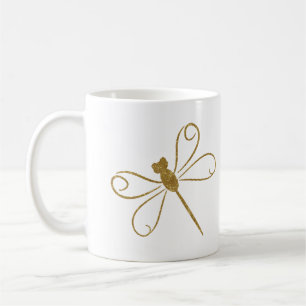 Minimalist Faux Gold Glitter Dragonfly Aesthetic Coffee Mug