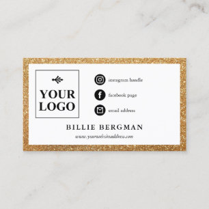 Minimalist Faux Gold Glitter Social Media Logo Business Card