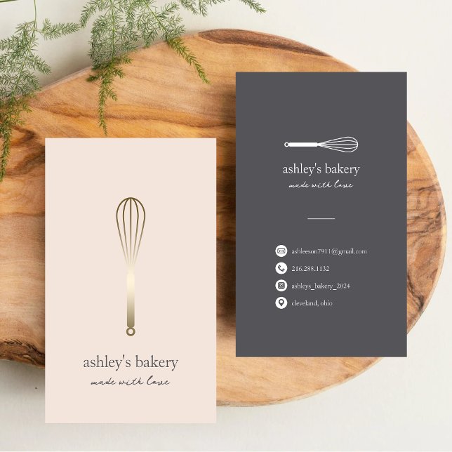 Minimalist Faux Gold Whisk Bakery  Business Card (Creator Uploaded)