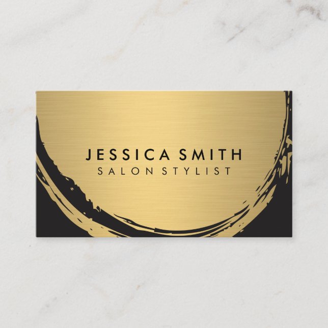 Minimalist Faux Metallic Gold Brushed Business Card (Front)