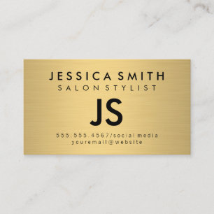 Minimalist Faux Metallic Gold Brushed / Monogram Business Card