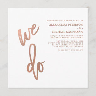 Minimalist Faux Rose Gold Typography Wedding Invitation