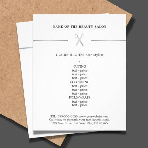 Minimalist Faux Silver Scissor Hairstylist Menu