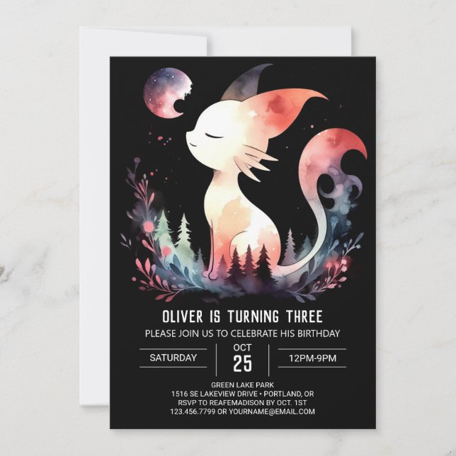Minimalist Feline Cat Birthday Invitation (Front)