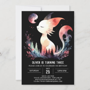 Minimalist Feline Cat Birthday Invitation