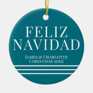 Minimalist Feliz Navidad Spanish Christmas Photo Ceramic Tree Decoration