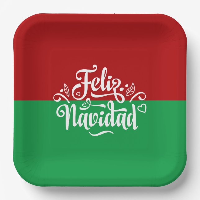 Minimalist Feliz Navidad Spanish Merry Christmas Paper Plate (Front)