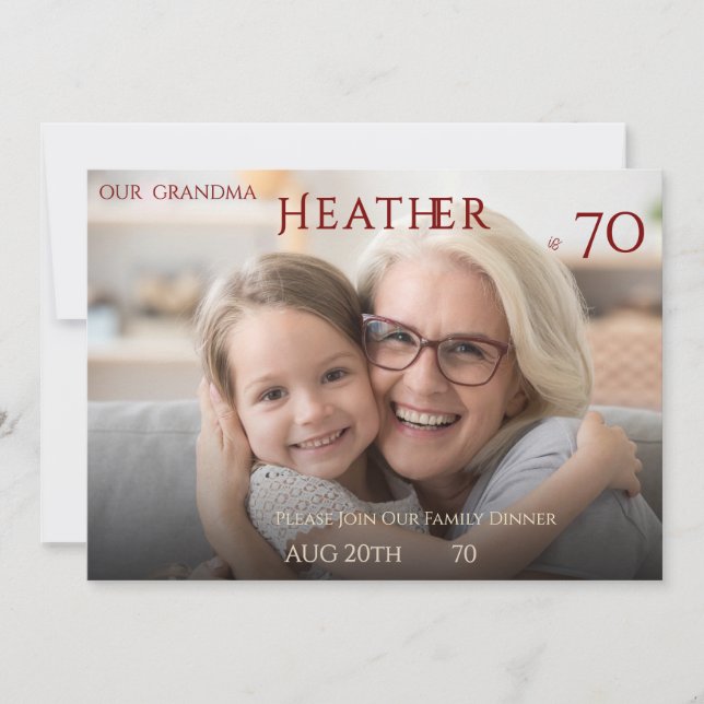 Minimalist Female Family Photo 70th Birthday  Invitation (Front)