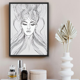 Minimalist Female Portrait Line Art Poster Print