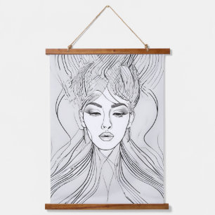 Minimalist Female Portrait Line Art Print Hanging Tapestry
