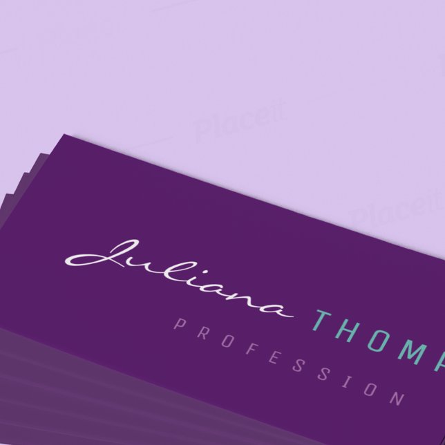 minimalist feminine purple women prof mini business card (script name)