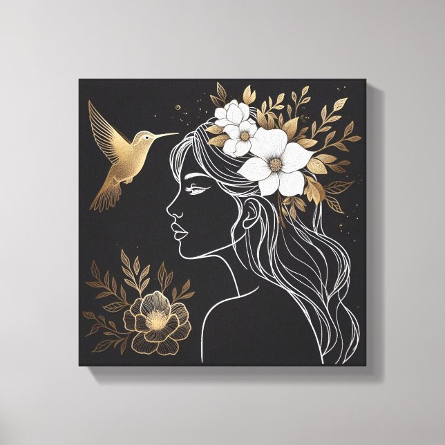 Minimalist Feminine Wall Art with Gold Botanical (Front)
