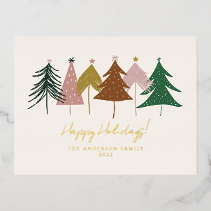Minimalist Festive Christmas Trees Foil Holiday Postcard