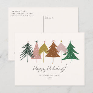Minimalist Festive Christmas Trees Holiday Postca Postcard