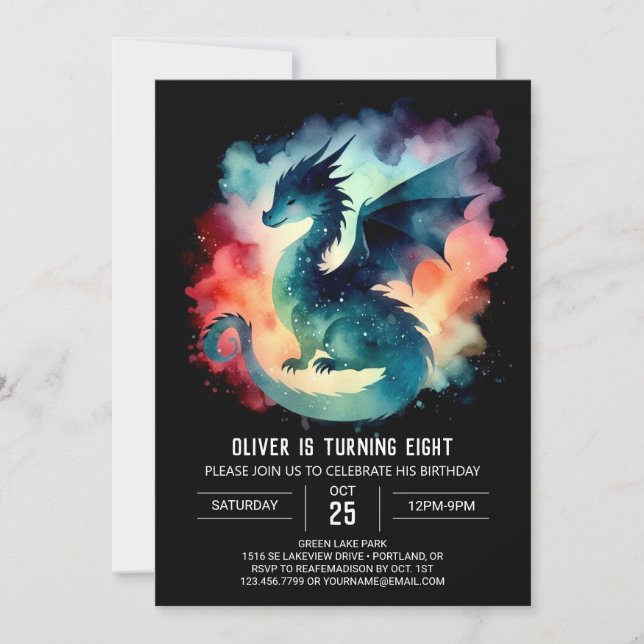 Minimalist Fiery Dragon Birthday Invitation (Front)